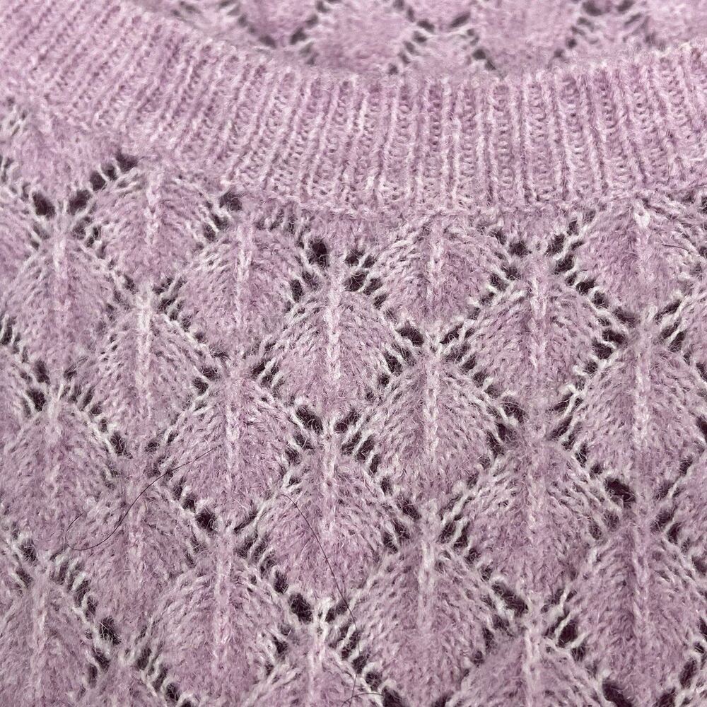 Old Navy Wool Blend Knit Sweater Women L Lavender Soft Textured Pullover - Picture 8 of 11